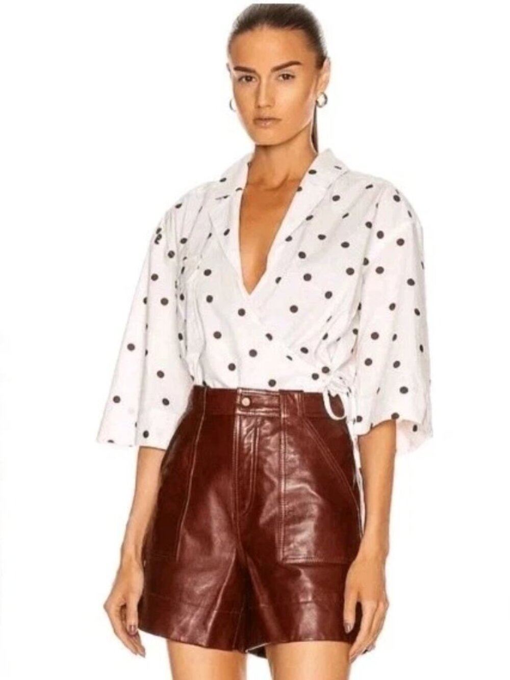 Ganni Polka Dot Print V-Neck Top XS